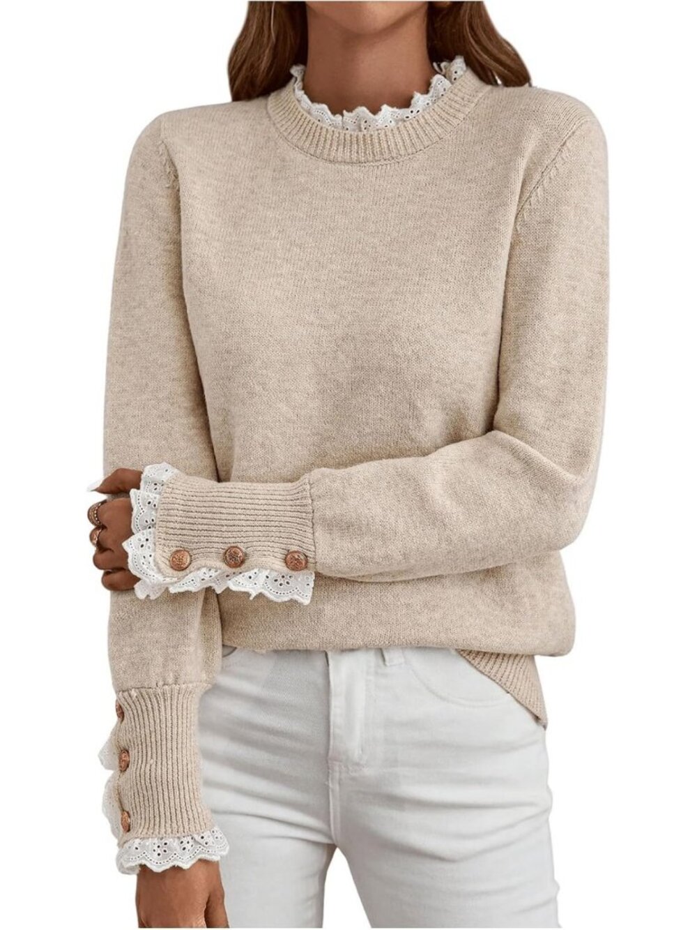 Cozy Lace Mock Neck Fall Sweater for Women - Chic Pullover Knit Top